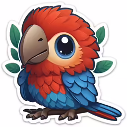 a red and blue parrot sitting on top of a table