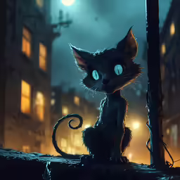 a cat sitting on top of a brick covered ground next to a street light