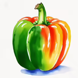 colorful colored pepper on white paper with blue background