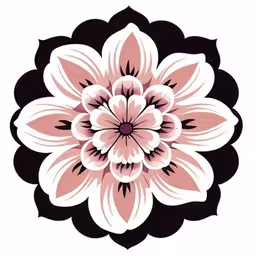a white and black flower with an oval design,flower, drawing with black and pink ink