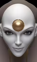 a woman with a gold circle in her head
