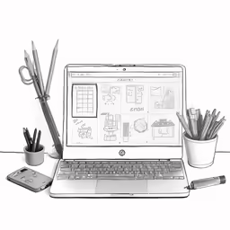 a computer on top of a white table