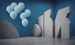 the blue room has balloons and a wall