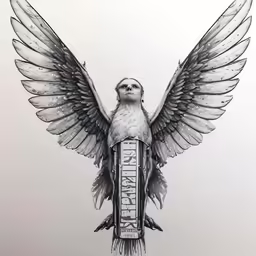 this is an image of a drawing of a bird with wings