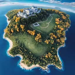 a island in the middle of the ocean surrounded by trees
