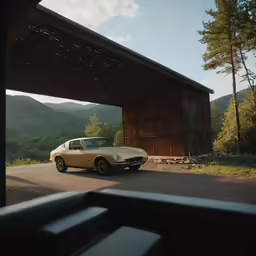 a car is sitting under a covered area