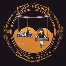 an image of a woman on the swing with words joy films,two people on swings and a caption that reads, two kids in orange, text