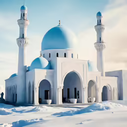 the white and blue buildings are all domes