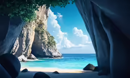 an image of beach scene outside a cave