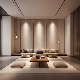 a living room filled with lots of white furniture