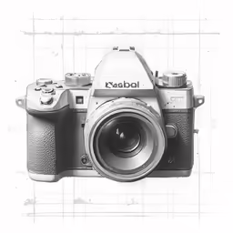 the old camera in black and white is seen