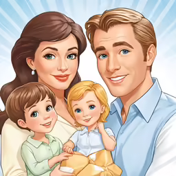 a painting of a family holding a baby