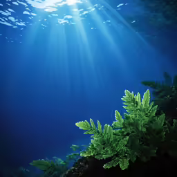 a blue deep ocean with plants under water