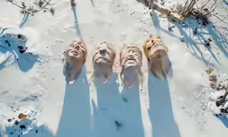 three dogs and their reflection in the snow