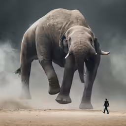 two elephants standing on top of a dirt field