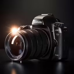 a camera with its flash shining on the lens