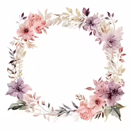 a round frame with pink and purple flowers