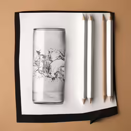 a pen and a drawing set on a white paper
