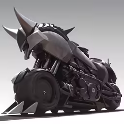 an enormous metal vehicle with spikes and spikes on its wheels