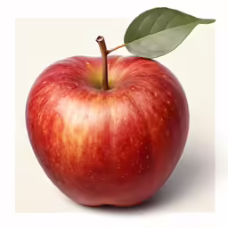 a red apple with a green leaf sticking out of the top of it