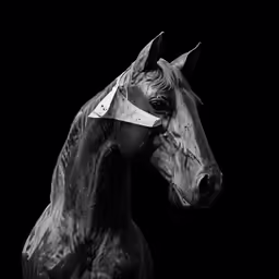 a horse with an origami in its mane on black
