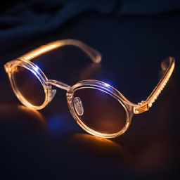 the glasses have a flash of blue light on it