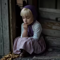 a young child sitting on the ground praying