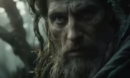 the hobbot character has long hair and green eyes