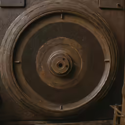 a close up view of the center wheel on a large machinery
