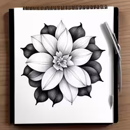 a sketch of a flower with black and white flowers