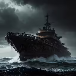 a ship with the word dead in a cloudy sky