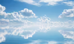 there are clouds and sky reflecting in the water
