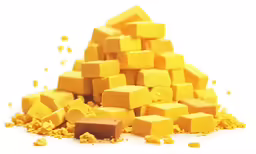 several pieces of yellow colored cake sitting together