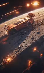 a yellow racing car in the middle of a dark space