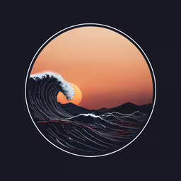 a surf boarder rides through a large wave,the sun sets over an ocean wave as it breaks in