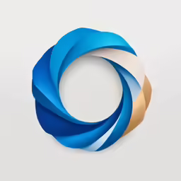 blue, white and gold circular logo