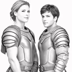 two people in armor pose for the camera