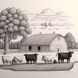 the black sheep are standing outside of the barn