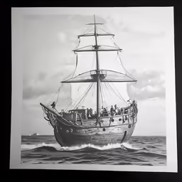 a ship is sailing through the water on a cloudy day