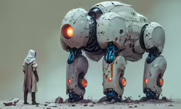 an image of a person standing next to robot