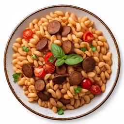 a bowl of macaroni salad on top of a white surface