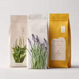 three different types of tea bags, with one bag of tea and the other bag filled with tea