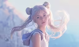 an animation scene shows a girl with large hair