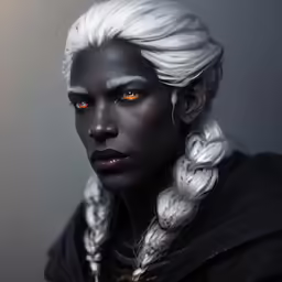 a girl with white hair and orange eyes has a strange look