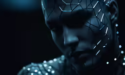 a man with glowing body wire in his hair and eyes