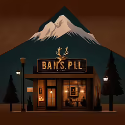 a large mountain with a bank pil lit up in night