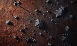 several rocks and gravel on top of a dirt floor