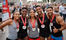 there are several people with medals around their necks