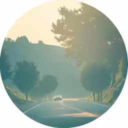 cars drive on an empty road that is covered by fog