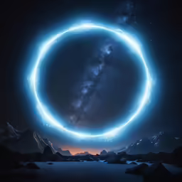 a picture of a very big circle of light over a body of water